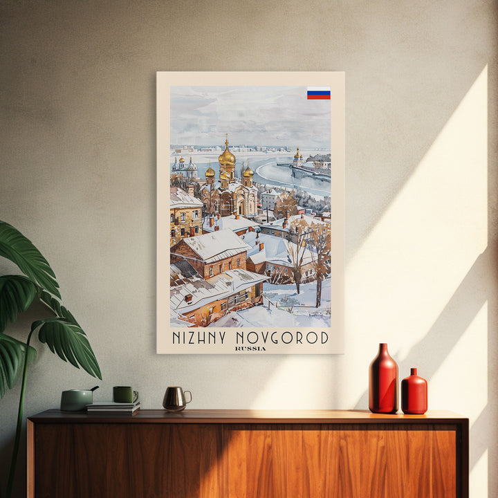 Nizhny Novgorod Russia Framed Canvas Print, Historic Travel Poster, Watercolor Painting, Wall Art, Home Decor, Russian Architecture, Classical Art