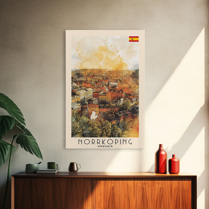 Norrkoping Sweden Framed Canvas Print, Scenic Travel Poster, Watercolor Painting, Wall Art, Home Decor, Swedish Landscape, Minimalist Art