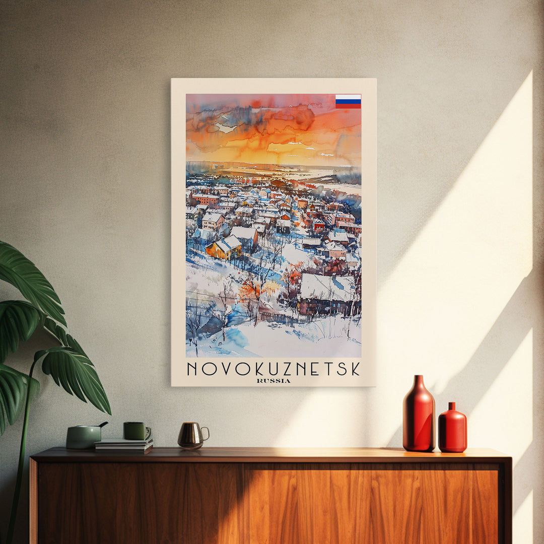 Novokuznetsk Russia Travel Poster Framed Canvas Print, Watercolor Painting, Scenic Wall Art, Home Decor, Russian Landscape, Urban Art