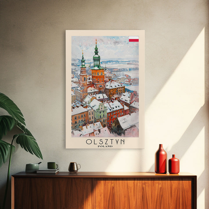 Olsztyn Poland Travel Poster Framed Canvas Print, Watercolor Painting, Scenic Wall Art, Home Decor, Polish Landscape, Classic Art