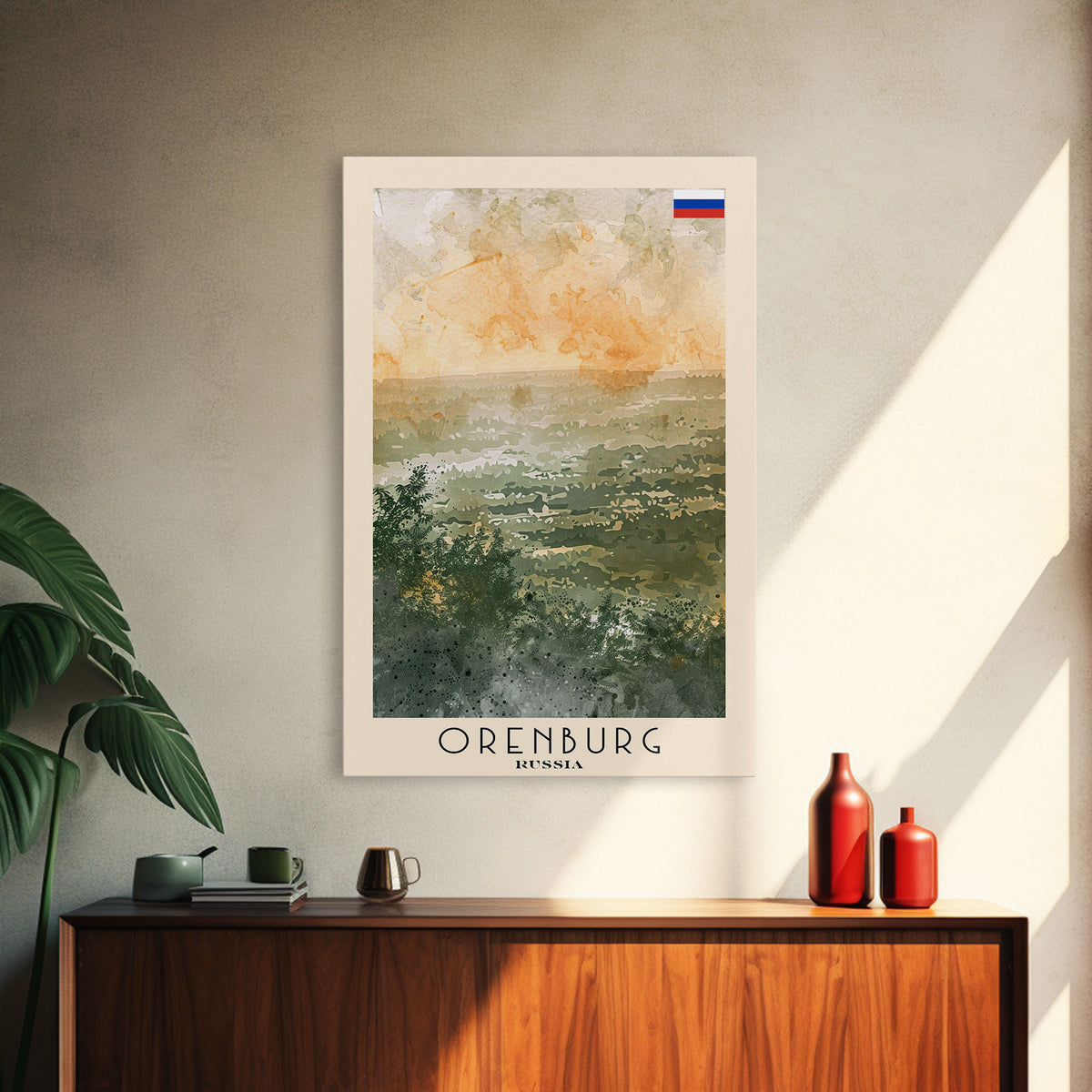 Orenburg Russia Travel Poster Framed Canvas Print, Watercolor Painting, Urban Wall Art, Home Decor, Russian Architecture, Contemporary Art