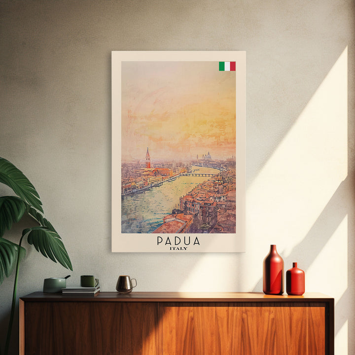 Padua Italy Travel Poster Framed Canvas Print, Watercolor Painting, Scenic Wall Art, Home Decor, Italian Cityscape, Modern Art