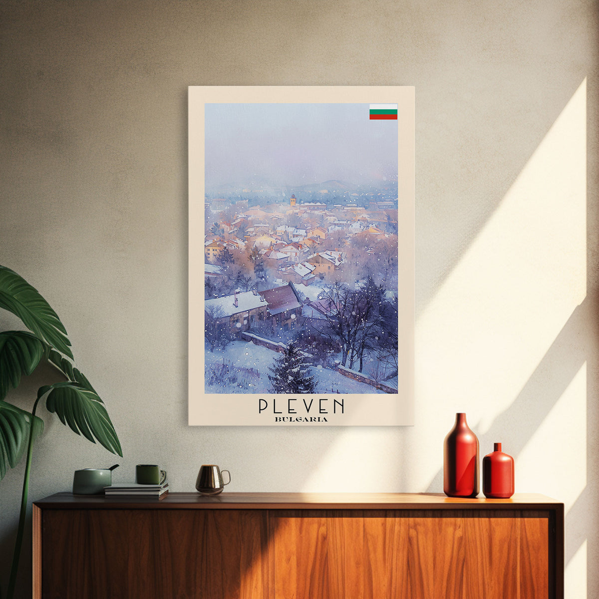Pleven Bulgaria Travel Poster Framed Canvas Print, Watercolor Painting, Urban Wall Art, Home Decor, Bulgarian Architecture, Contemporary Art