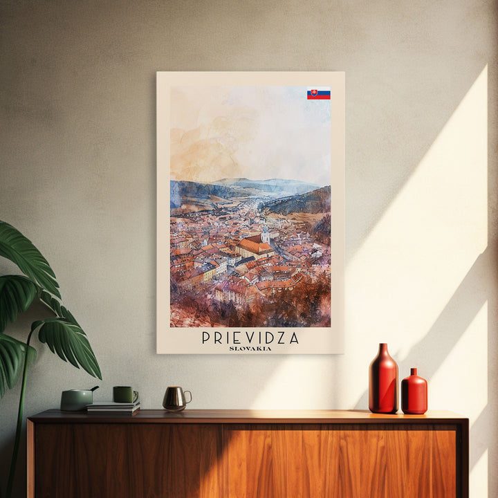 Prievidza Slovakia Travel Poster Framed Canvas Print, Watercolor Painting, Scenic Wall Art, Home Decor, Slovakian Landscape, Modern Art