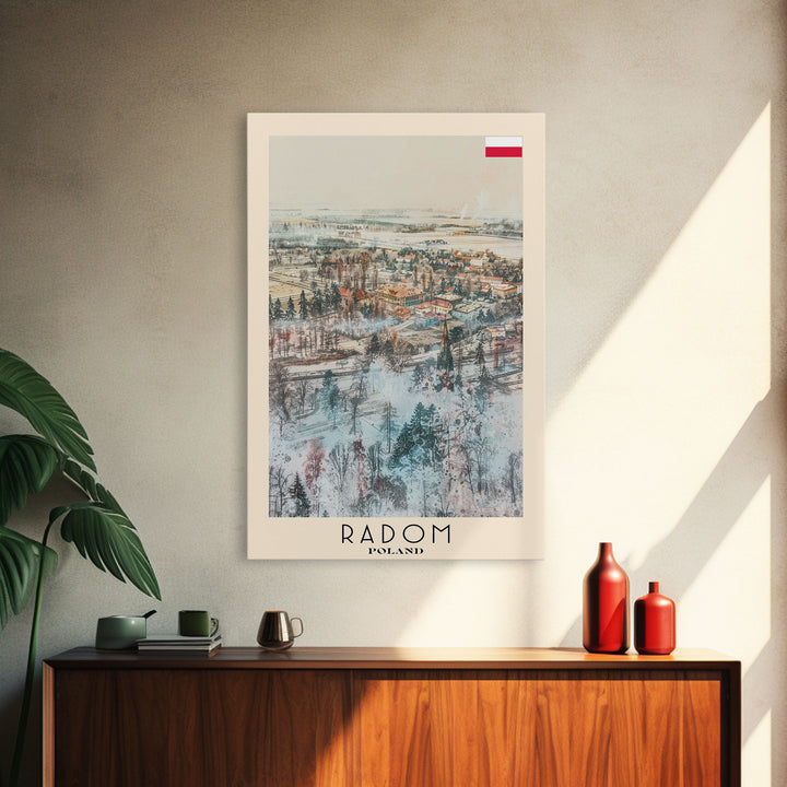 Radom Poland Travel Poster Framed Canvas Print, Watercolor Painting, Urban Wall Art, Home Decor, Polish Cityscape, Modern Decor