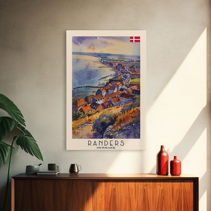 Randers Denmark Travel Poster Framed Canvas Print, Watercolor Painting, Scenic Wall Art, Home Decor, Danish Landscape, Classic Art