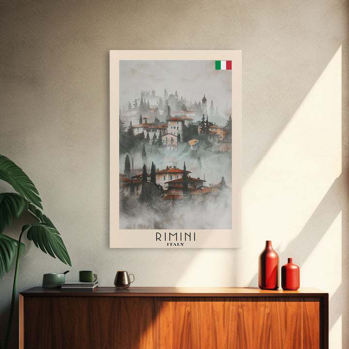 Rimini Italy Travel Poster Framed Canvas Print, Watercolor Painting, Coastal Wall Art, Home Decor, Italian Beach Scene, Vibrant Art