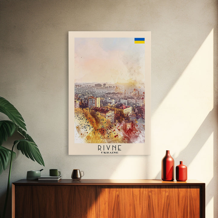 Rivne Ukraine Travel Poster Framed Canvas Print, Watercolor Painting, Scenic Wall Art, Home Decor, Ukrainian Landscape, Classic Art