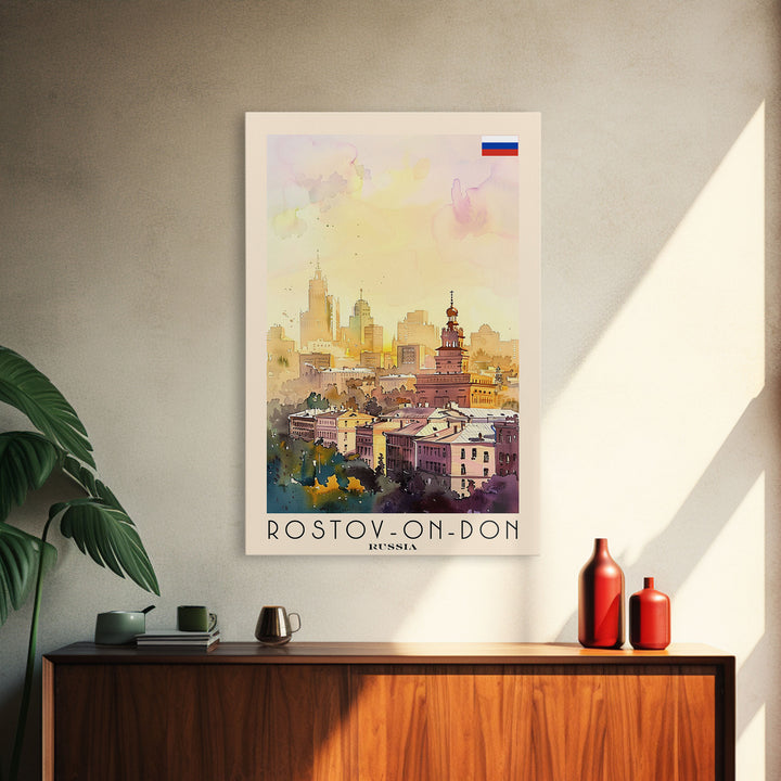 Rostov-on-Don Russia Travel Poster Framed Canvas Print, Watercolor Painting, Urban Wall Art, Home Decor, Russian Cityscape, Vibrant Art