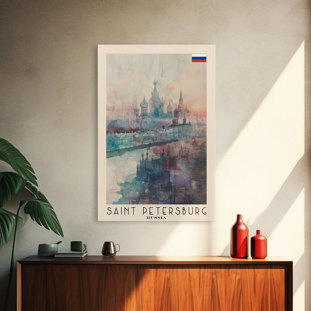 Saint Petersburg Russia Travel Poster Framed Canvas Print, Watercolor Painting, Historic Wall Art, Home Decor, Russian Architecture, Vibrant Art