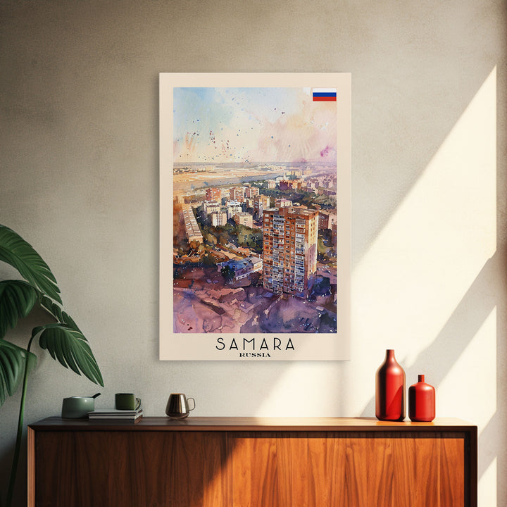 Samara Russia Travel Poster Framed Canvas Print, Watercolor Painting, Scenic Wall Art, Home Decor, Russian Landscape, Vibrant Decor