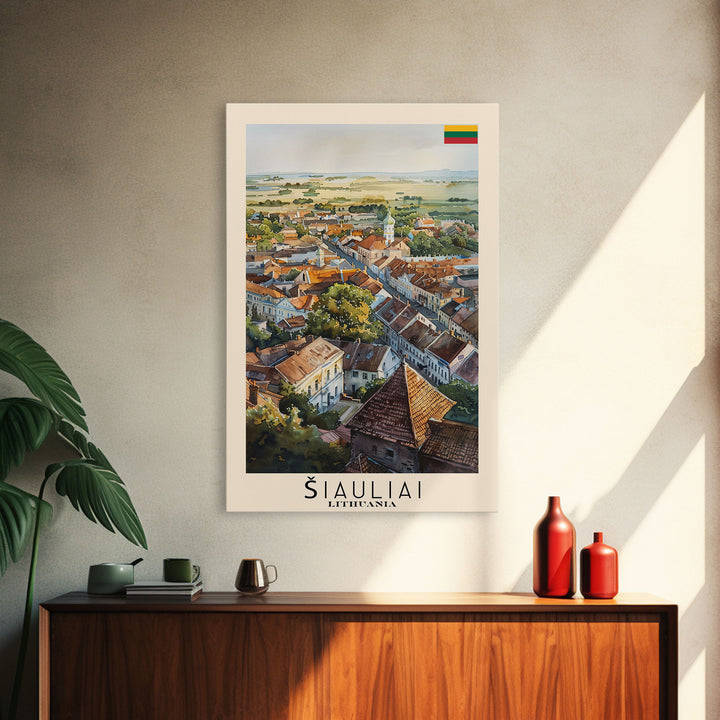 Siauliai Lithuania Travel Poster Framed Canvas Print, Watercolor Painting, Scenic Wall Art, Home Decor, Lithuanian Cityscape, Modern Decor