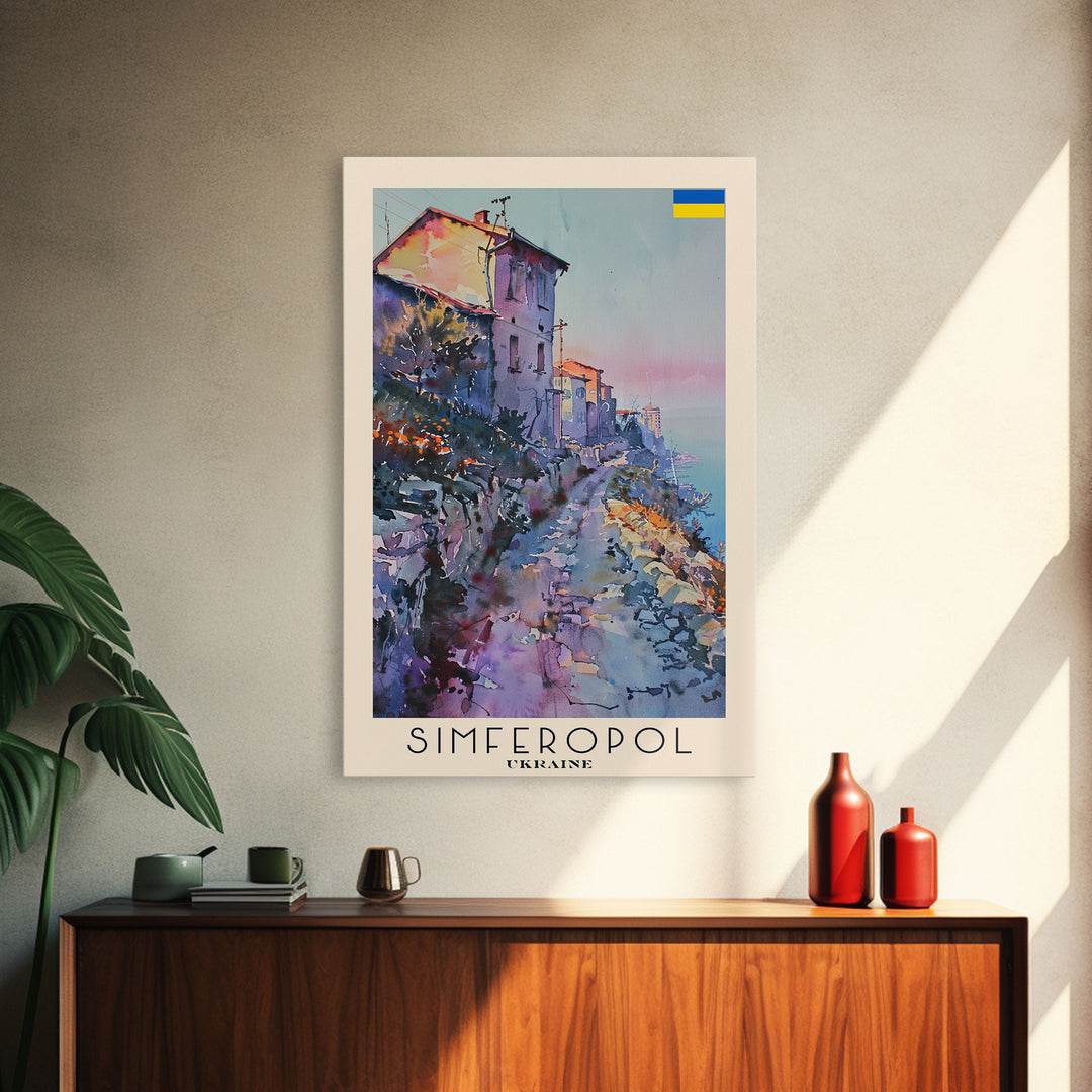 Simferopol Ukraine Travel Poster Framed Canvas Print, Watercolor Painting, Scenic Wall Art, Home Decor, Ukrainian Landscape, Artistic Art