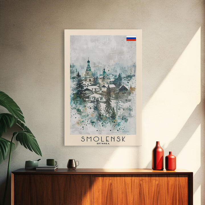 Smolensk Russia Travel Poster Framed Canvas Print, Watercolor Painting, Scenic Wall Art, Home Decor, Russian Landscape, Classic Art