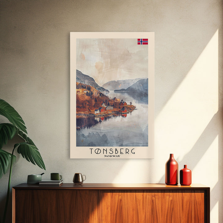 Tonsberg Norway Travel Poster Framed Canvas Print, Watercolor Painting, Coastal Wall Art, Home Decor, Norwegian Seaside, Coastal Charm