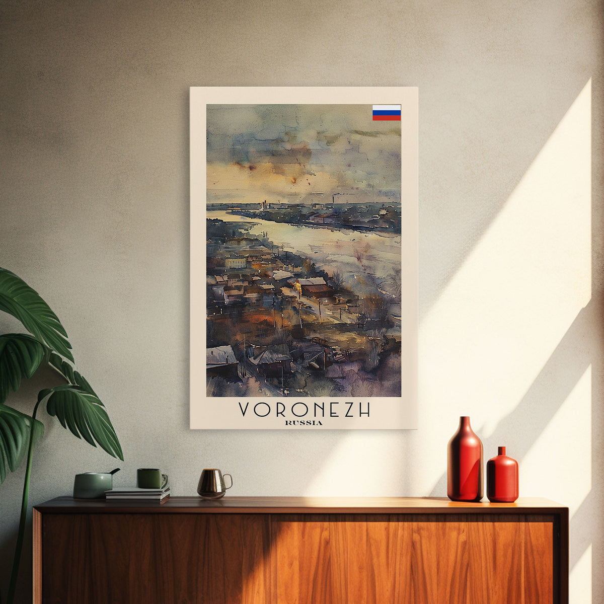 Voronezh Russia Travel Poster Framed Canvas Print, Watercolor Painting, Scenic Wall Art, Home Decor, Russian Landscape, Unique Art