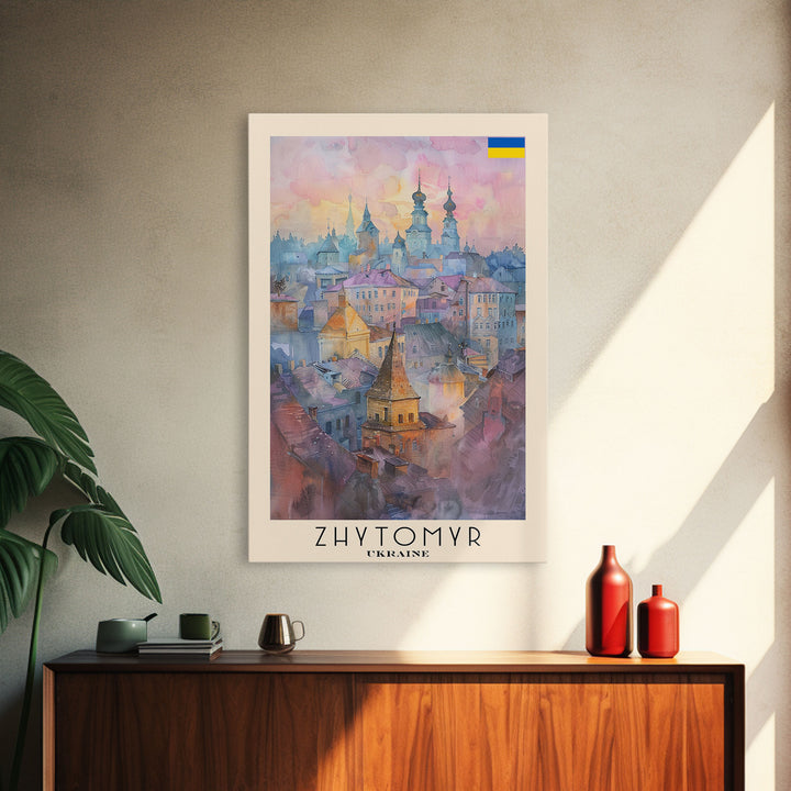 Zhytomyr Ukraine Travel Poster Framed Canvas Print, Watercolor Painting, Scenic Wall Art, Home Decor, Ukrainian Landscape, Perfect Gift