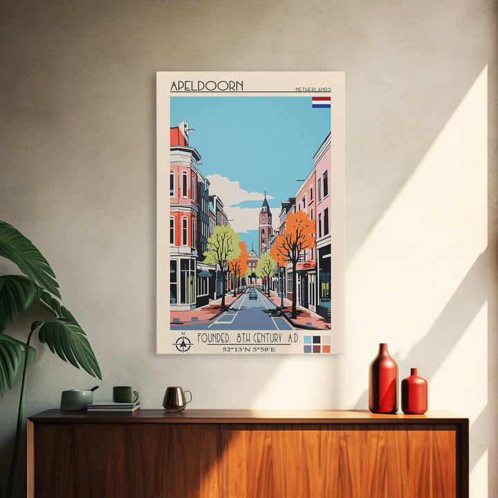Apeldoorn Netherlands Travel Poster Framed Canvas Print, Midcentury Modern Art, Pop Art Wall Decor, Home Decor, Vacation Gift, Living Room Art