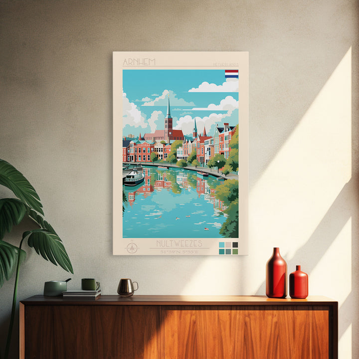 Arnhem Netherlands Travel Poster Framed Canvas Print, Midcentury Modern Art, Pop Art Wall Decor, Home Decor, Vacation Gift, Living Room Art