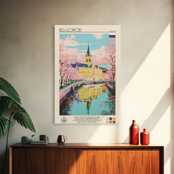 Belgorod Russia Travel Poster Framed Canvas Print, Midcentury Modern Art, Pop Art Wall Decor, Home Decor, Vacation Gift, Living Room Art