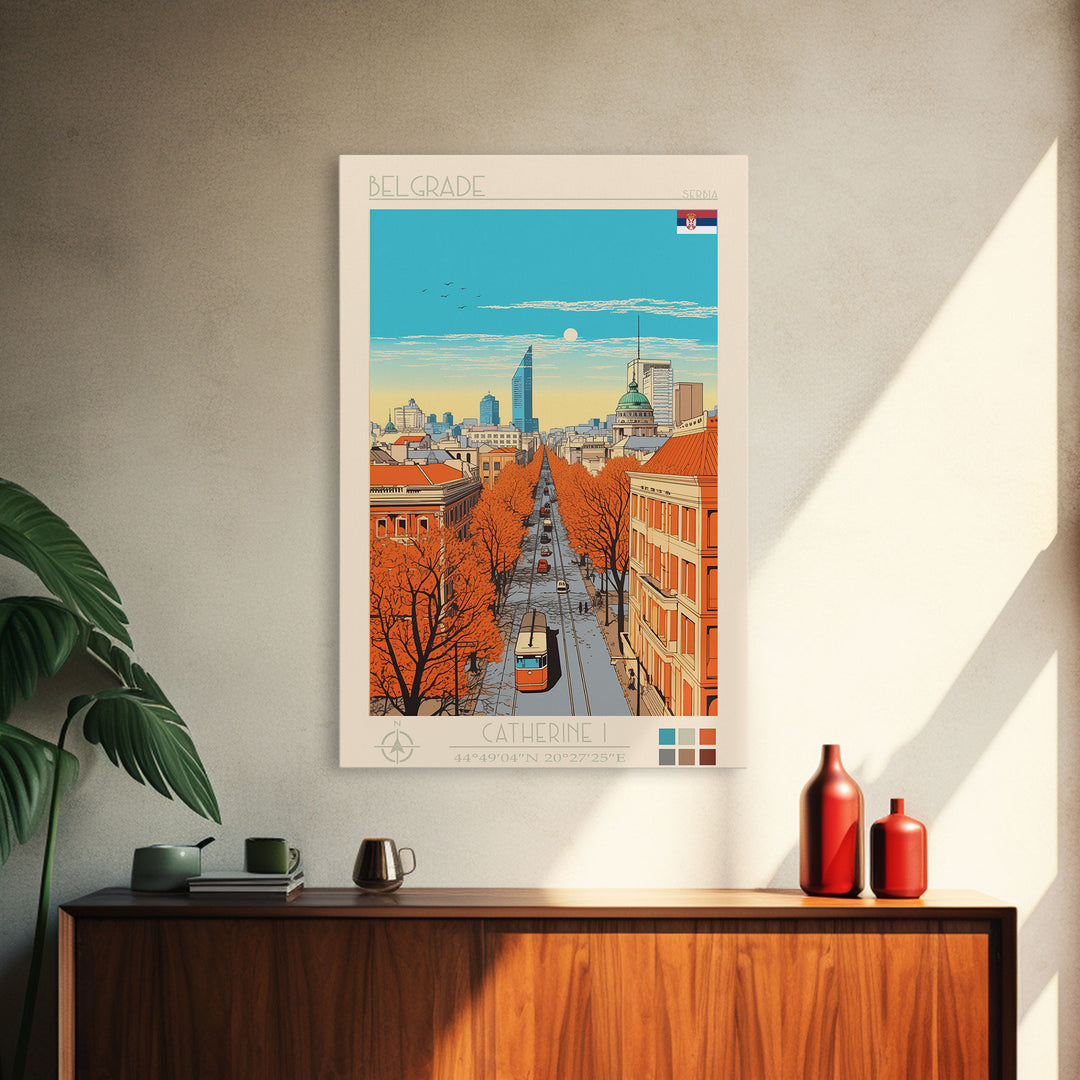 Belgrade Serbia Travel Poster Framed Canvas Print, Midcentury Modern Art, Pop Art Wall Decor, Home Decor, Vacation Gift, Living Room Art