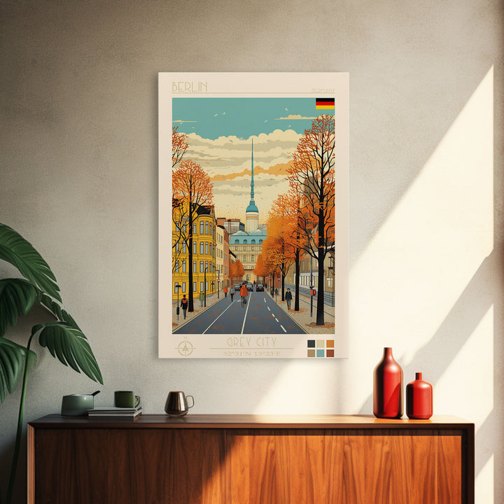Berlin Germany Travel Poster Framed Canvas Print, Midcentury Modern Art, Pop Art Wall Decor, Home Decor, Vacation Gift, Living Room Art