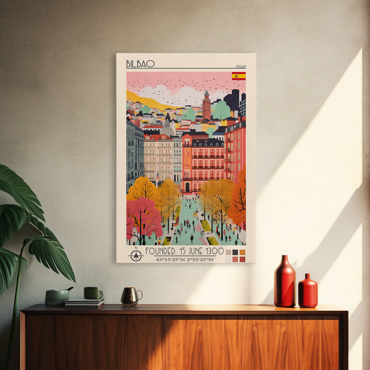 Bilbao Spain Travel Poster Framed Canvas Print, Modern Art, Pop Art Home Decor, Scenic Wall Art, Living Room Decor, Artistic Gift