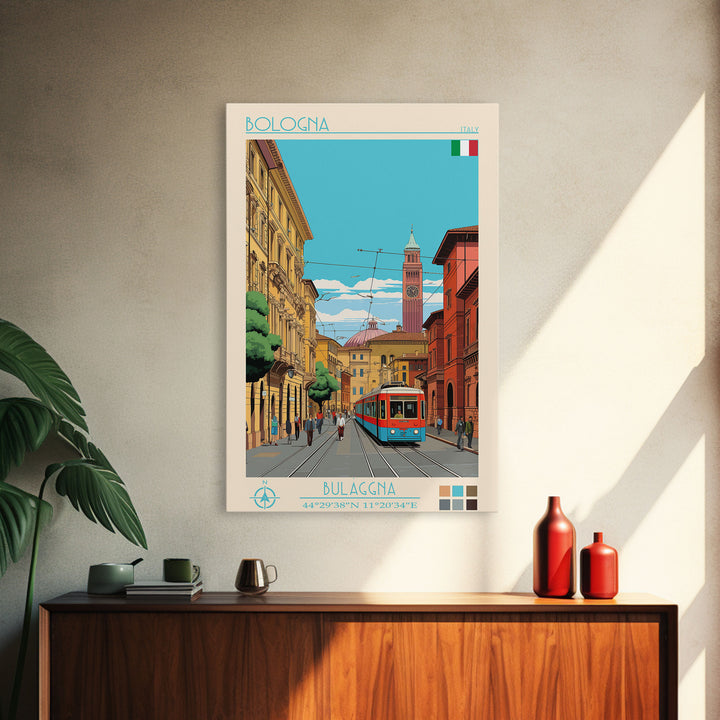 Bologna Italy Travel Poster Framed Canvas Print, Vintage Style, Pop Art Home Decor, Scenic Wall Art, Living Room Decoration, Artistic Gift