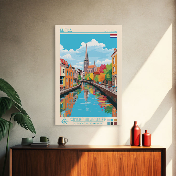 Breda Netherlands Travel Poster Framed Canvas Print, Vintage Style, Pop Art Home Decor, Scenic Wall Art, Living Room Decoration, Artistic Gift