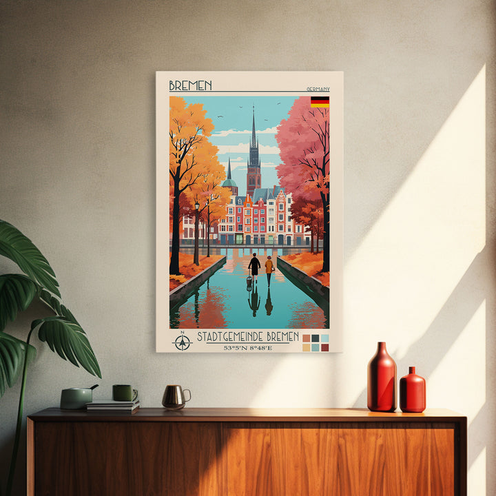 Bremen Germany Travel Poster Framed Canvas Print, Midcentury Modern Art, Pop Art Wall Decor, Home Decor, Vacation Gift, Living Room Art