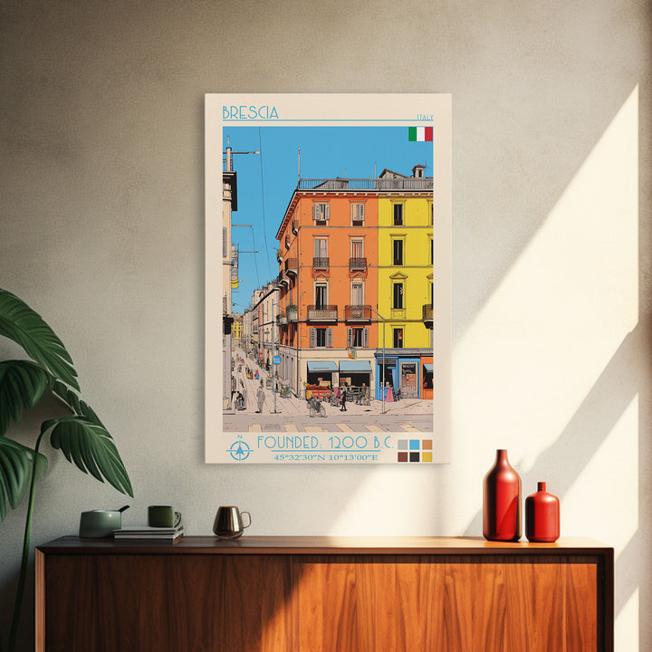 Brescia Italy Travel Poster Framed Canvas Print, Vintage Style, Pop Art Home Decor, Scenic Wall Art, Living Room Decoration, Artistic Gift