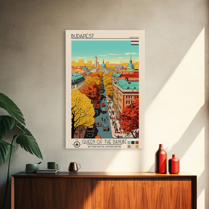 Budapest Hungary Travel Poster Framed Canvas Print, Vintage Style, Pop Art Home Decor, Scenic Wall Art, Living Room Decoration, Artistic Gift