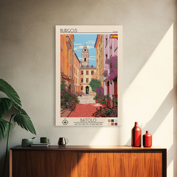 Burgos Spain Travel Poster Framed Canvas Print, Vintage Style, Pop Art Home Decor, Scenic Wall Art, Living Room Decoration, Artistic Gift
