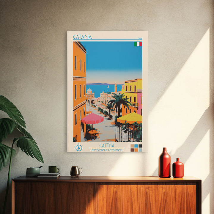 Catania Italy Travel Poster Framed Canvas Print, Vintage Style, Pop Art Home Decor, Scenic Wall Art, Living Room Decoration, Artistic Gift