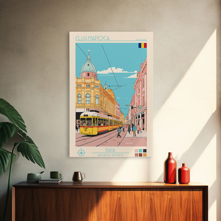 Cluj-Napoca Romania Travel Poster Framed Canvas Print, Vintage Style, Pop Art Home Decor, Scenic Wall Art, Living Room Decoration, Artistic Gift