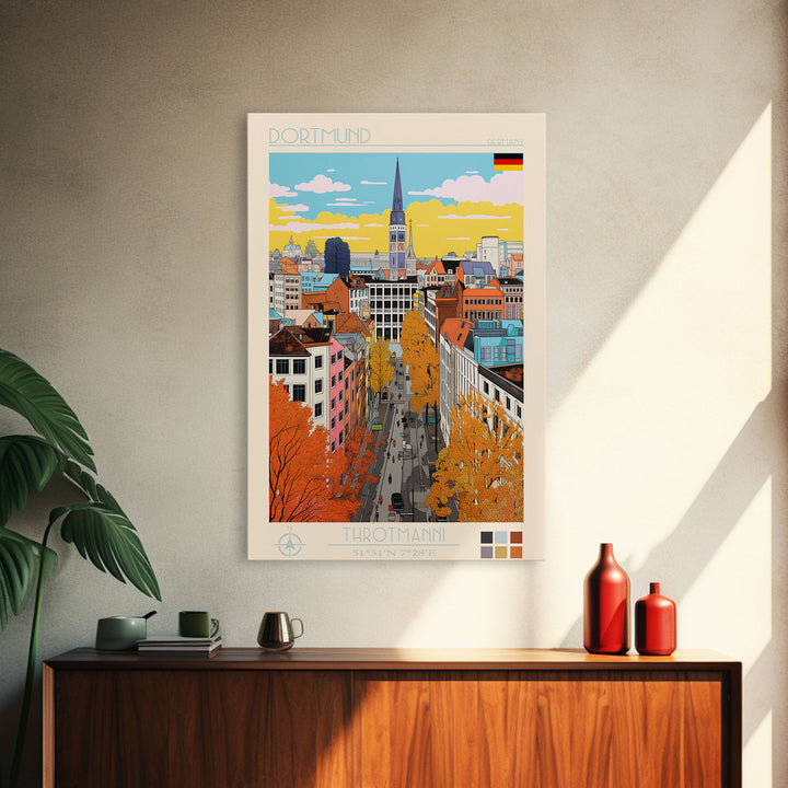 Dortmund Germany Travel Poster Framed Canvas Print, Vintage Style, Pop Art Home Decor, Scenic Wall Art, Living Room Decoration, Artistic Gift