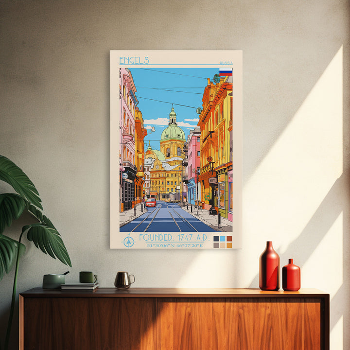 Engels Russia Travel Poster Framed Canvas Print, Midcentury Modern Art, Pop Art Wall Decor, Scenic Wall Art, Living Room Decoration, Office Gift