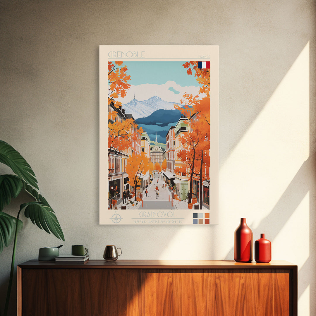 Grenoble France Travel Poster Framed Canvas Print, Midcentury Modern Art, Pop Art Wall Decor, Home Decor, Vacation Gift, Office Art