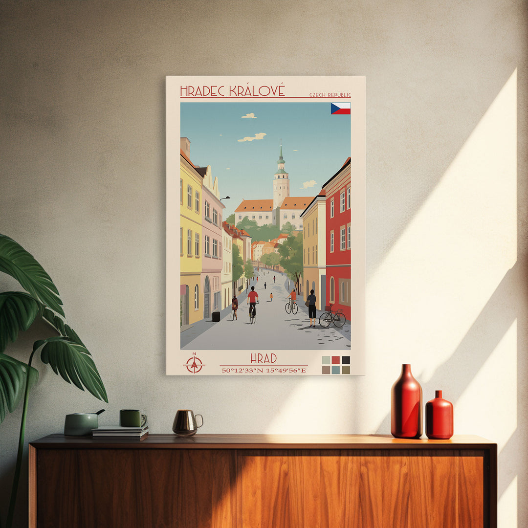Hradec Králové Czech Republic Travel Poster Framed Canvas Print, Midcentury Modern Art, Pop Art Wall Decor, Scenic Living Room Art, Bedroom Gift