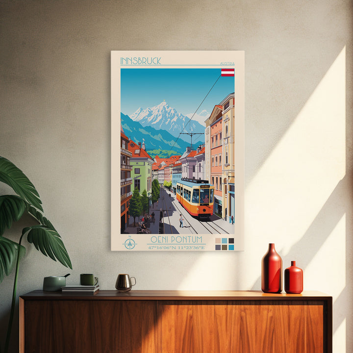 Innsbruck Austria Travel Poster Framed Canvas Print, Midcentury Modern Art, Pop Art Wall Decor, Scenic Wall Art, Living Room Decoration, Office Art