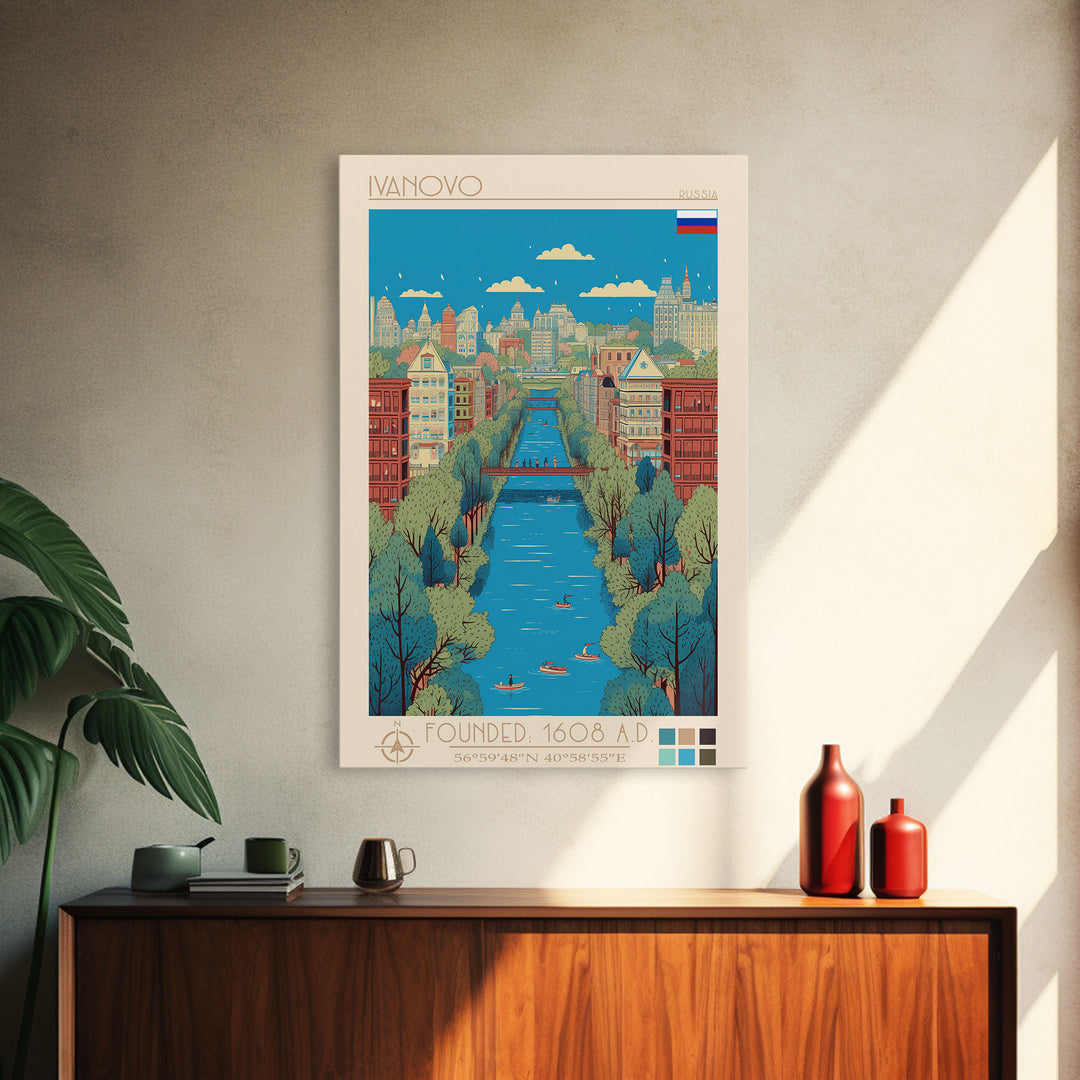 Ivanovo Russia Travel Poster Framed Canvas Print, Midcentury Modern Art, Pop Art Wall Decor, Home Decor, Vacation Gift, Office Art