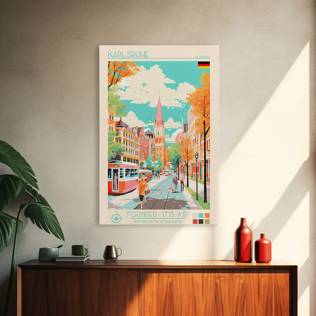Karlsruhe Germany Travel Poster Framed Canvas Print, Vintage Style, Pop Art Home Decor, Scenic Wall Art, Bedroom Decoration, Office Gift