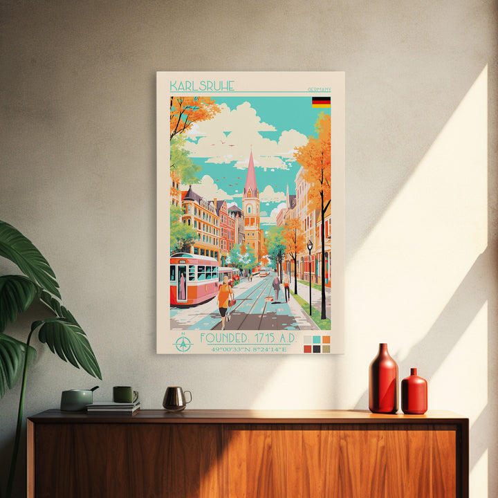 Karlsruhe Germany Travel Poster Framed Canvas Print, Vintage Style, Pop Art Home Decor, Scenic Wall Art, Bedroom Decoration, Office Gift