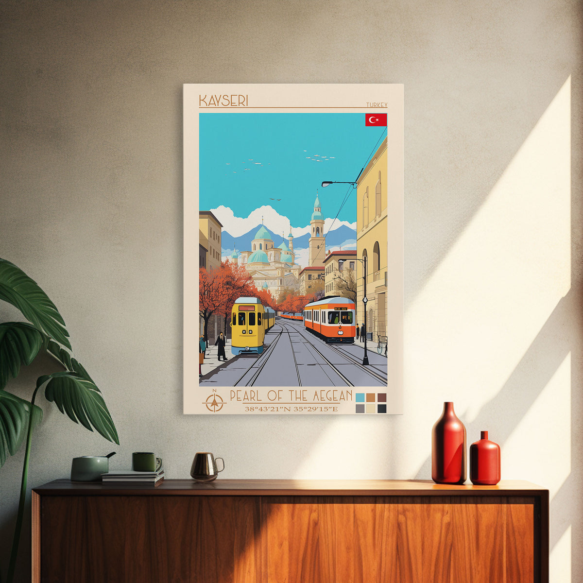 Kayseri Turkey Travel Poster Framed Canvas Print, Midcentury Modern Art, Pop Art Wall Decor, Scenic Wall Art, Living Room Decoration, Office Art