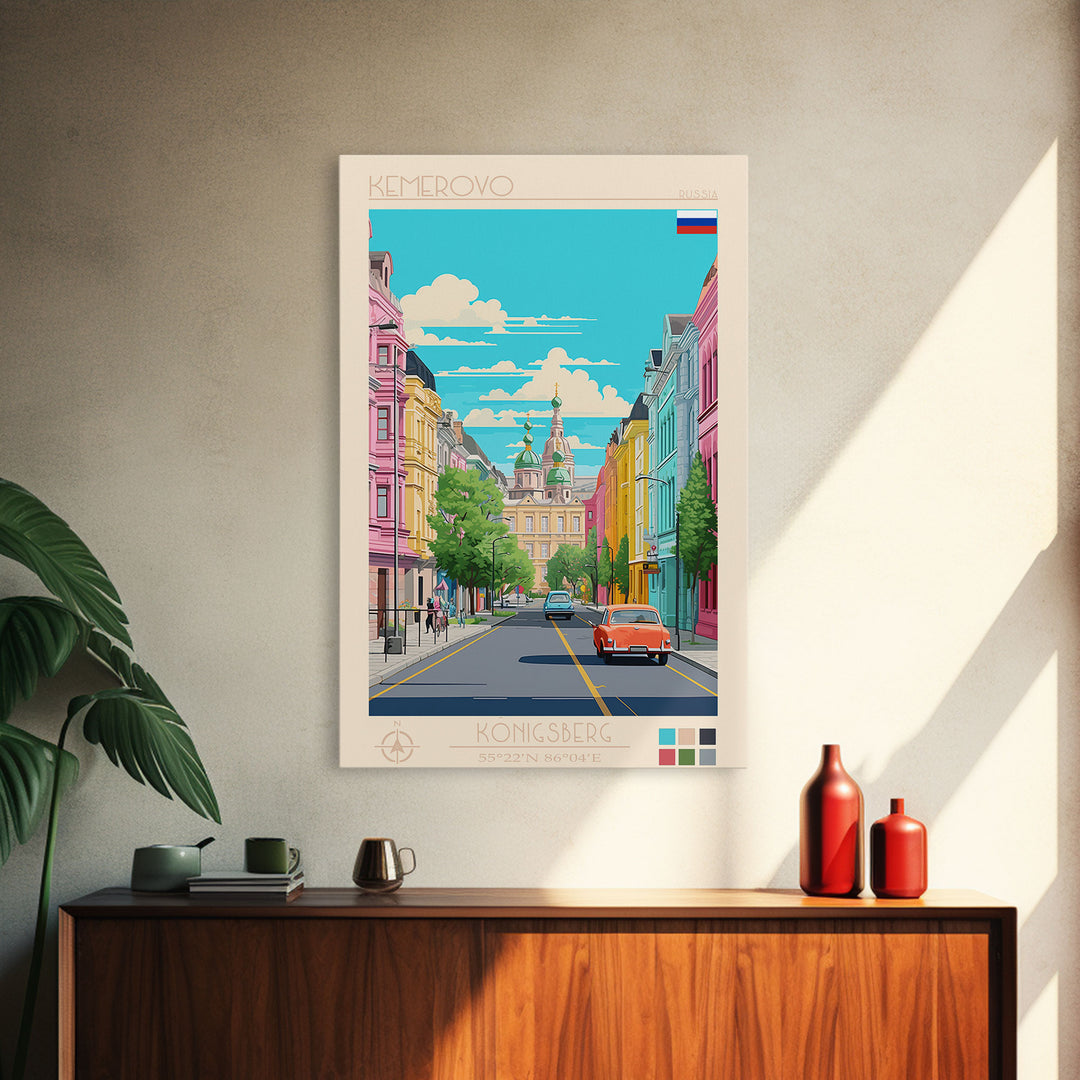 Kemerovo Russia Travel Poster Framed Canvas Print, Vintage Style, Pop Art Home Decor, Scenic Wall Art, Bedroom Decoration, Office Gift