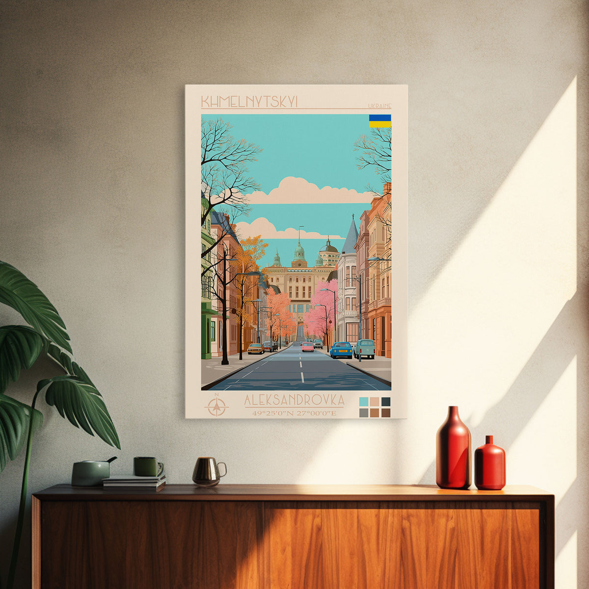 Khmelnytskyi Ukraine Travel Poster Framed Canvas Print, Midcentury Modern Art, Pop Art Wall Decor, Scenic Wall Art, Living Room Decoration, Office Gift