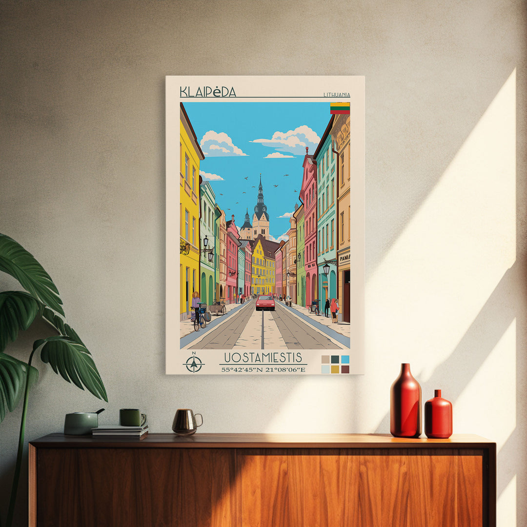 Klaipėda Lithuania Travel Poster Framed Canvas Print, Midcentury Modern Art, Pop Art Wall Decor, Home Decor, Vacation Gift, Office Art