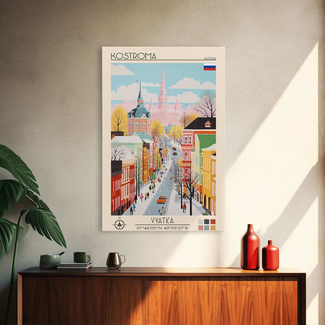 Kostroma Russia Travel Poster Framed Canvas Print, Vintage Style, Pop Art Home Decor, Scenic Wall Art, Bedroom Decoration, Office Gift