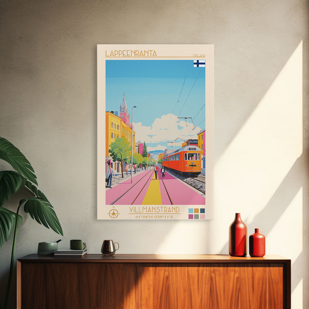 Lappeenranta Finland Travel Poster Framed Canvas Print, Midcentury Modern Art, Pop Art Wall Decor, Home Decor, Vacation Gift, Bedroom Art