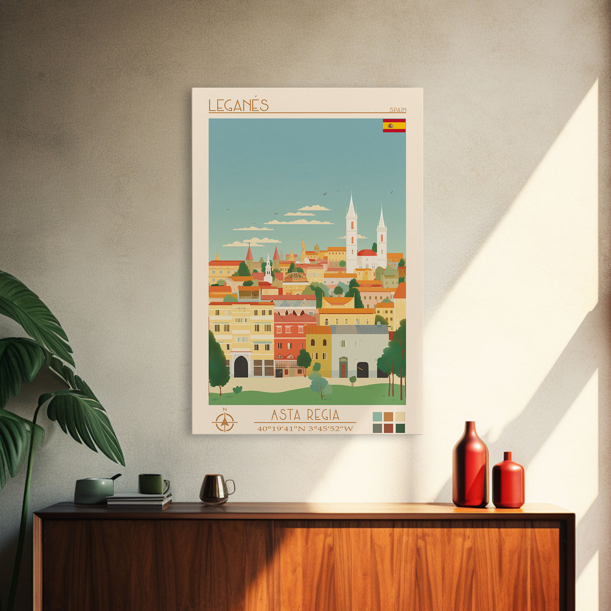 Leganés Spain Travel Poster Framed Canvas Print, Vintage Style, Pop Art Home Decor, Scenic Wall Art, Bedroom Decoration, Office Gift